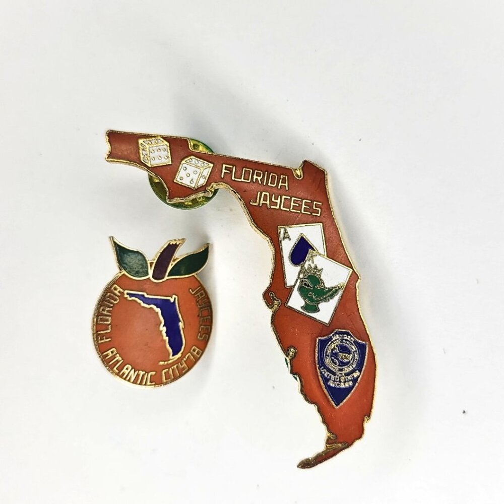Vintage Jaycees Enameled Member Pins / Set of 2 Florida Pins